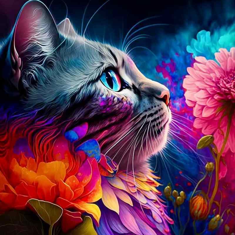 ダイヤモンドアート キット 猫 横顔 花 シルエット スクエアビーズ 四角ビーズ 丸ビーズ ダイアモンドアート ダイアモンドペインティング ビーズ刺繍キット セット ハンドメイド 手芸 趣味 絵画 送料無料のサムネイル