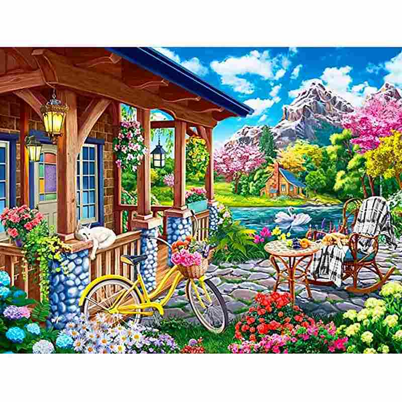 大型 ダイヤモンドアート 40×50 春のコテージ 四角ビーズ 花 ダイアモンドアート 上級者 中級者 ビーズ刺繍キット インテリア 趣味 絵画 ハンドメイド 手芸 送料無料のサムネイル