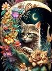 ダイヤモンドアート セット 大型 四角ビーズ ABビーズ 猫 Moonlight cat 花月の猫 40×50 動物 ダイアモンドアート 上級者 スクエア オーロラビーズ ダイヤモンドペインティング キット ビーズ 刺繍キット セット ハンドメイド 手芸 送料無料