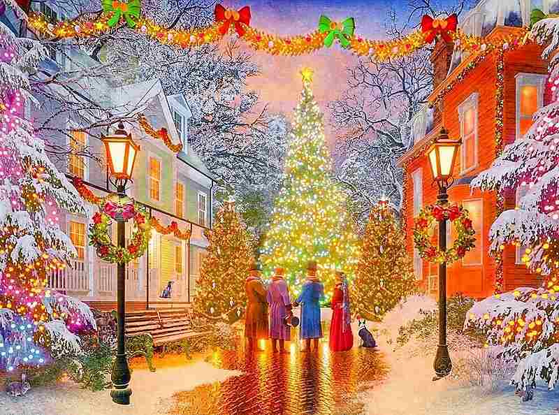 ダイヤモンドアート 初心者 クリスマスの街 可愛い 初級 ラメビーズ 部分貼り ダイアモンドアート ラインストーン ダイヤモンドペインティング キット ビーズ刺繍キット セット クリスマス ハンドメイド 手芸 手作り 送料無料のサムネイル