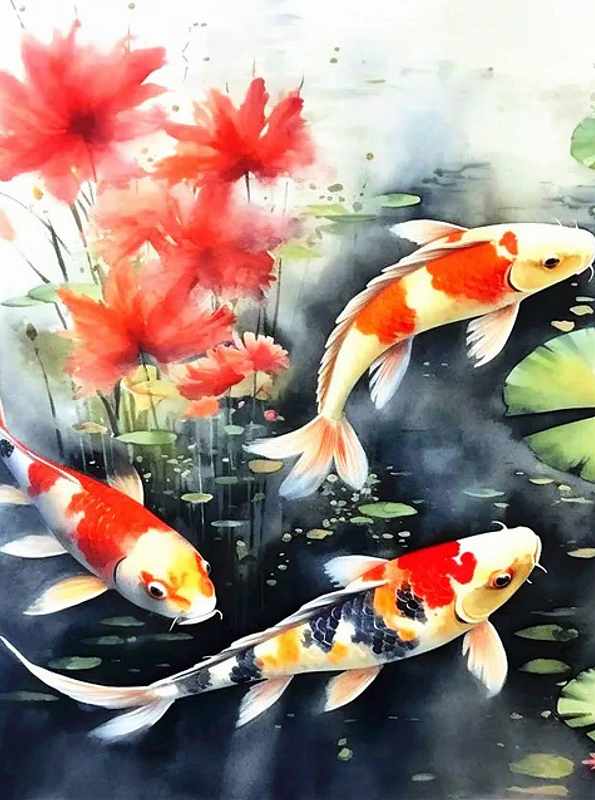 ダイヤモンドアート キット 四角ビーズ 錦鯉 池の鯉 和風 ダイアモンドアート ABビーズ スクエア ダイヤモンドペインティング ビーズ 刺繍キット セット オーロラビーズ 魚 送料無料