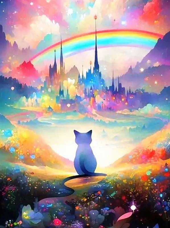 ダイヤモンドアート キット 上級者 40×50 虹の彼方 猫 rainbow city 四角ビーズ 大型 中級者 ダイアモンドアート セット ダイヤモンドペインティング ABビーズ オーロラビーズ ビーズ刺繍 送料無料のサムネイル