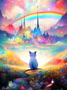 ダイヤモンドアート キット 上級者 40×50 虹の彼方 猫 rainbow city 四角ビーズ 大型 中級者 ダイアモンドアート セット ダイヤモンドペインティング ABビーズ オーロラビーズ ビーズ刺繍 送料無料