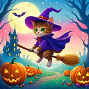 ダイヤモンドアート ハロウィン 可愛い 猫魔女さん Halloween 四角ビーズ ABビーズ ダイアモンドアート 冬 ダイヤモンドペインティング キット ビー...