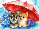 ダイヤモンドアート キット 四角ビーズ チワワ 雨の日 紫陽花 犬 梅雨 ABビーズ スクエア ダイアモンドアート ダイヤモンドペインティング ビーズ 刺繍キッ...