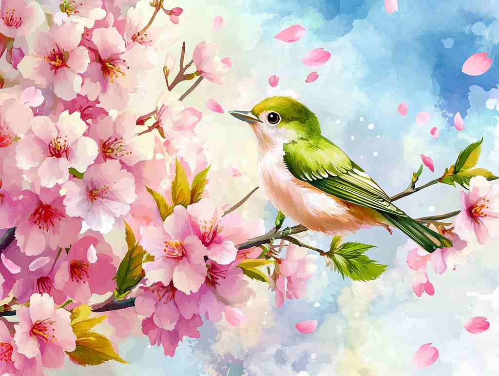 ダイヤモンドアート キット 桜と鶯 春の訪れ 四角ビーズ 丸ビーズ スクエア ダイアモンドアート セット ダイヤモンドフィックス ABビーズ オーロラビーズ huacan ビーズアート 送料無料