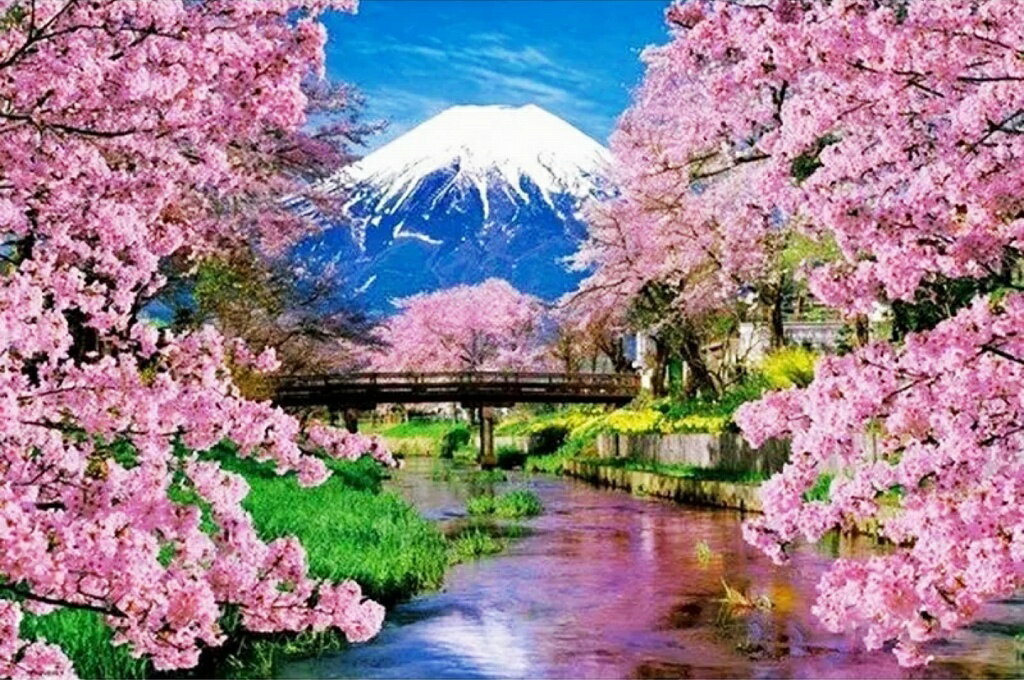 フル ダイヤモンドアート 富士山 桜 日本 和風 川 春 美しい風景 ダイアモンドペインティング ビーズ刺繍キット インテリア 絵画 ハンドメイド クロスステッチ 工作 手芸 送料無料のサムネイル