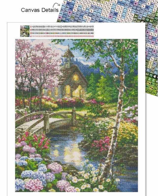 大型 ダイヤモンドアート キット 50×40 紫陽花 小さな教会へ続く橋 丸ビース 四角ビース 花 ダイヤモンドペインティング セット 中級者 上級者 ビーズ刺繍キット ダイヤモンドフィックス インテリア 絵画 ハンドメイド 手芸 送料無料 3