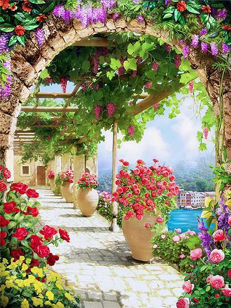 ダイヤモンドアート 大型 ヨーロッパ 花の回廊 50×40cm 四角ビーズ 丸ビーズ 風景 花 大型 上級者 中級者 ダイアモンドペインティング キット ビーズ 刺繍キット セット ハンドメイド 絵画 手芸 送料無料