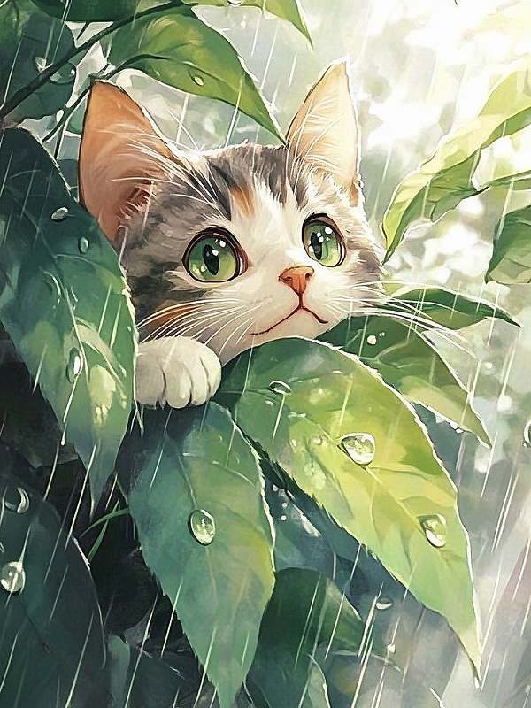 Rakuten - ダイヤモンドアート 丸ビーズ 雨粒と子猫 ダイアモンドアート ダイヤモンドペインティング 初心者OK 猫 ファンタジー 癒しのインテリア 手作り DIY ハンドメイド ギフト