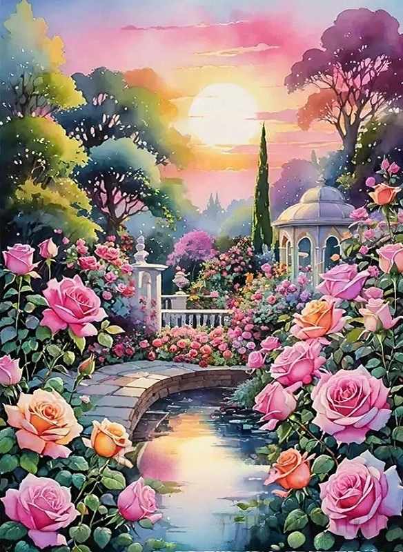 Rakuten - ダイヤモンドアート キット 上級者 40×50 黄昏の薔薇園 Eternal Rose 四角ビーズ スクエアビーズ 大型 中級者 ダイアモンドアート セット 外国の街角 ダイヤモンドペインティング ビーズ刺繍 ハンドメイド DIY 送料無料 モザイク 癒し 手芸