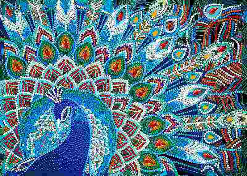 Embroidery - ダイヤモンドアート キット ラメビーズ 孔雀 40×30cm 豪華 初心者 刺繍キット ダイヤモンドペインティング キット ダイアモンドアート ビーズ刺繍キット セット インテリア 趣味 ハンドメイド 手芸 送料無料