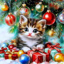 ダイヤモンドアート クリスマス 聖夜の子猫 可愛い 四角ビーズ ABビーズ ダイヤモンドペインティング キット ビーズ刺繍キット セット ダイアモンドアート 送...