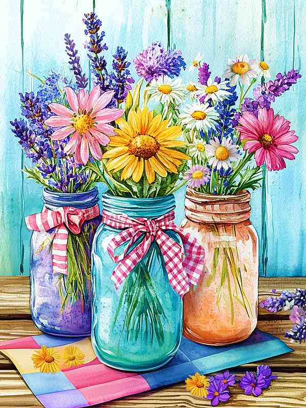 ダイヤモンドアート キット 四角ビーズ 野の花の彩り Jars of Lavender ダイアモンド ...