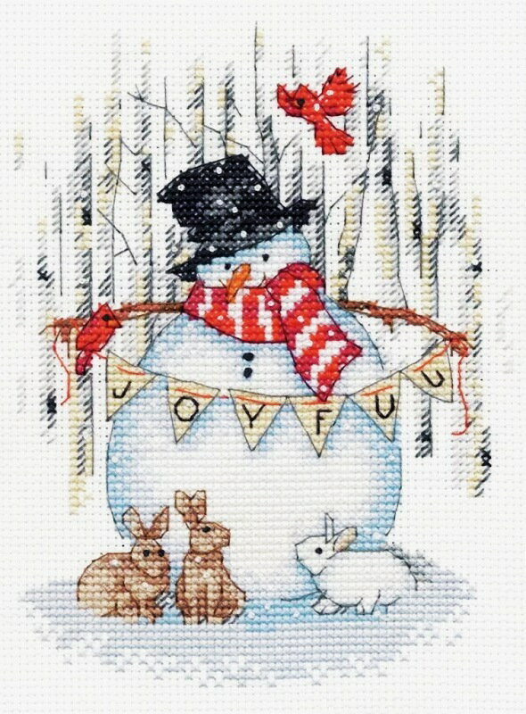 クロスステッチキット クリスマス Dimensions 刺繍キット Joyful Snowman 雪だるま スノーマン うさぎ 小鳥 森の動物 初心者 初級 ミニ ディメンションズ 送料無料