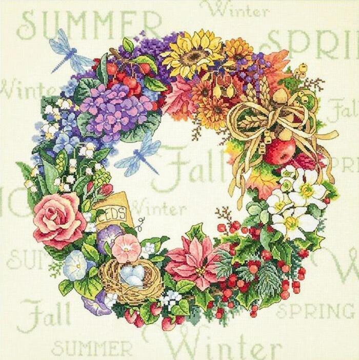 クロスステッチ キット DIMENSIONS 刺繍キット 四季のリース 花 Wreath of All Seasons 春夏秋冬 ディメンションズ 上級 送料無料