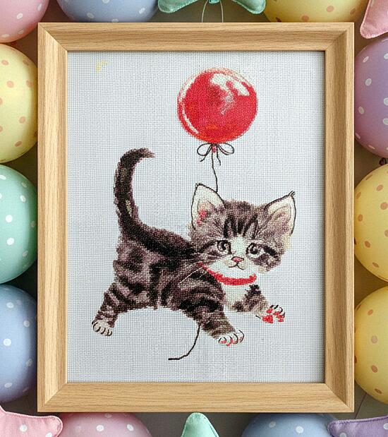 クロスステッチキット 子猫と風船 Up, up and Purr! 16ct さくらシフォンオリジナル 刺繍キット 中級者 上級者 送料無料