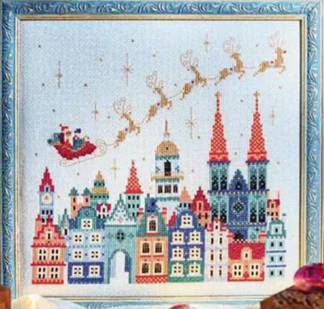 クロスステッチキット クリスマス 夜空 サンタクロースがやってきた ゴールドのラメ糸入り 刺繍キット ...