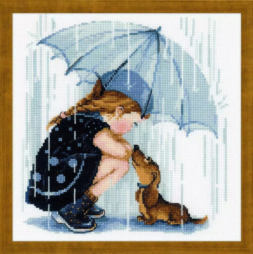 Riolis クロスステッチキット 一緒に雨宿り Under the Umbrella ダックスフンド 女の子 リオリス 刺繍キット 手芸セットのサムネイル