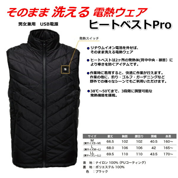 【まとめ買い10着】【服のみ】ヒートベスト 電熱べスト Pro USB HV01 電熱ウエア 加熱ベスト 防水 ヒーター付き ベスト 作業着 ヒータ— 男女兼用 法人 会社 工場 現場 防寒着 ゴルフ バイク 釣り スノボ スキー 即日 【あす楽 関東〜関西地域対応】