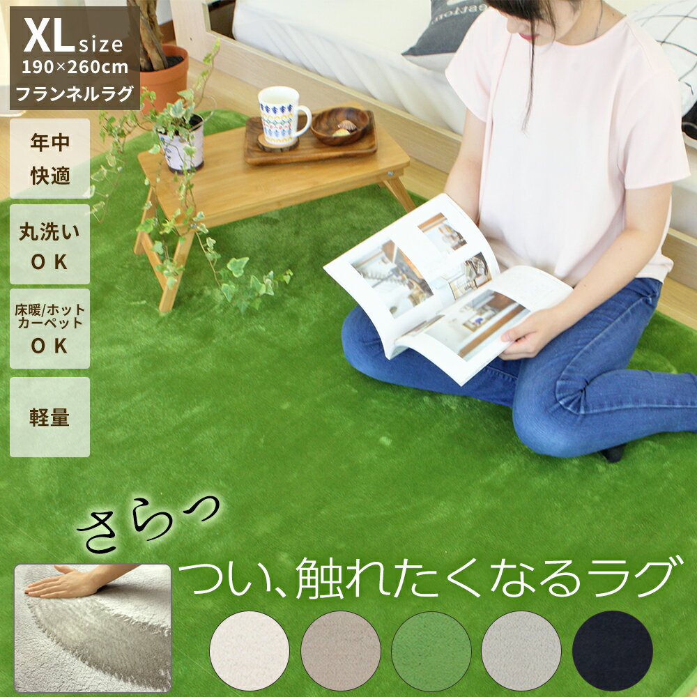 【SALEポイント5倍&最大1000円引クーポン】つい触れたくなるラグ XLサイズ(190×260cm) 一年中使える ラグマット 年中快適 洗える 洗濯可 ウォッシャブル 春用 夏用 秋用 冬用 カーペット 北欧 西海岸 軽量 ホットカーペット/床暖房OK フランネルラグ