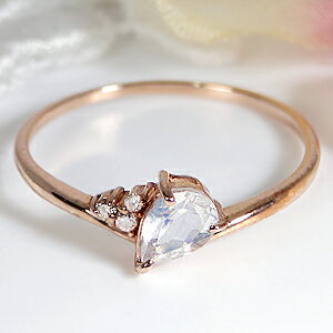 K18PG ブルームーンストーン ダイヤモンドリング【送料無料】ピンキーリング ペリステライト 月長石 ティアドロップ 雫 露 露型 ダイヤリング 人気 新作 ゴールドリング 可愛いリング 指輪 代引手数料無料 品質保証書 レディース ジュエリー ギフト 誕生日 贈り物 お守り