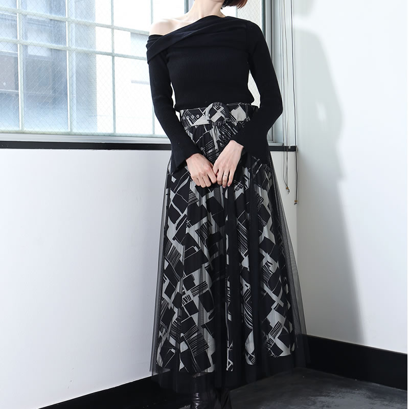 スカートドレープ総柄スカートフレア...