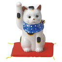 ぶち猫 13cm 青いスカーフ 右手 座布団つき 神具 仏具が業務特別価格病気封じ 福を呼ぶ 幸運の縁起物 陶器製まねき猫 日本製