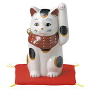ぶち猫 13cm 赤いスカーフ 左手 座布団つき 神具 仏具が業務特別価格病気封じ 福を呼ぶ 幸運の縁起物 陶器製まねき猫 日本製