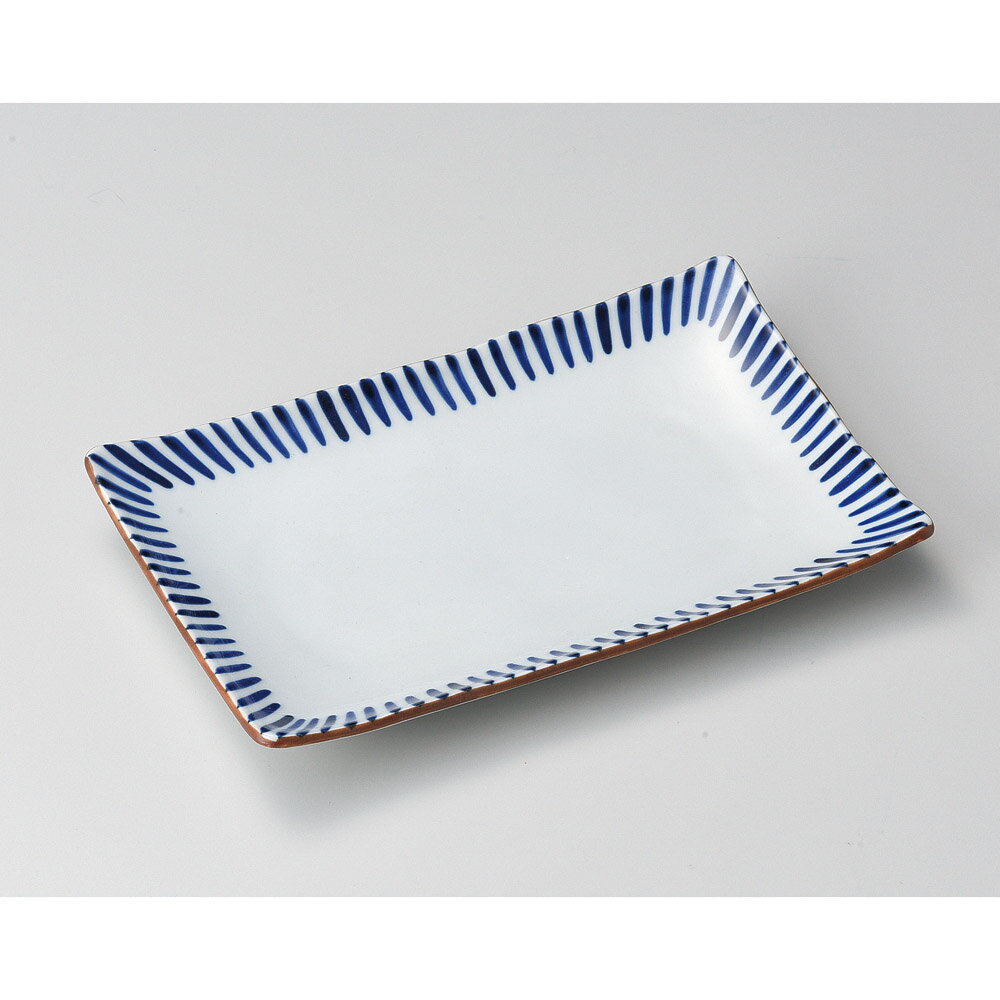 藍十草 20cm 7.0 長角皿　20.5x13x2.6cm　日本製