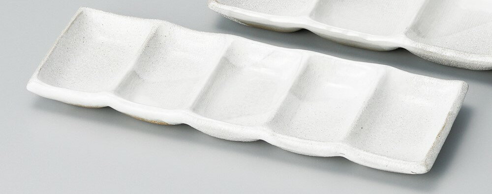 白磁 5連 25cm 5仕切 長角皿 25.5x8.8x2.1cm 　付けダレ 前菜 薬味 スパイス 小分けができる 便利な仕切りプレート 　日本製