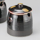 天目黒 切立ソースポット(スプーンカット入り) 300cc 8x10.5cm 日本製の蓋つき甕 みそ 薬味の保存容器蓋物 カメ 薬味入れ ソース入れ タレ入れ