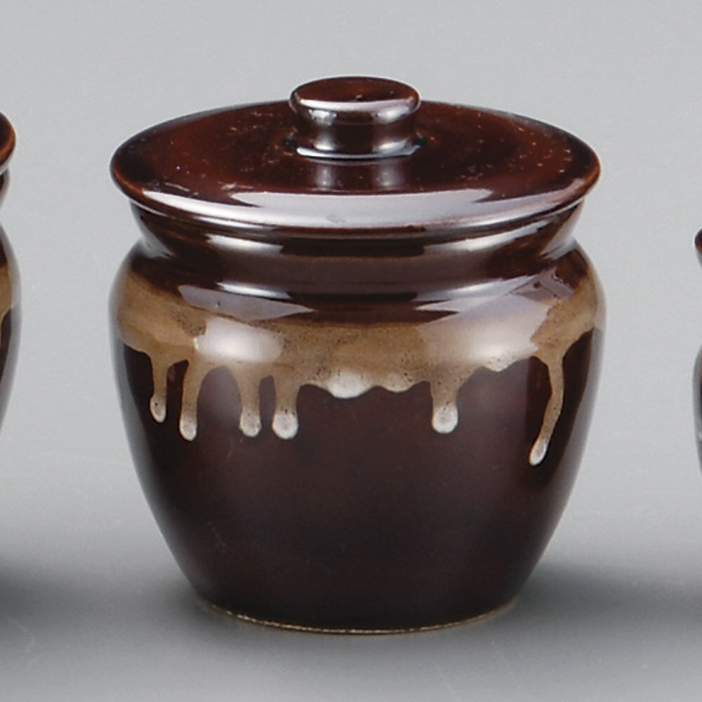 アメ茶釉流し 250cc 蓋付 2号丸かめ 9x9.5cm 日本製