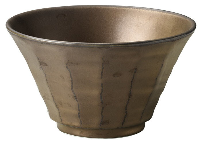 宝生 しのぎ 19cm切立丼 18.8cmx10.8cm 1400cc日本製 シャープでモダンな形状高級感のある金茶の釉薬中華丼 担担麺 まぜそば