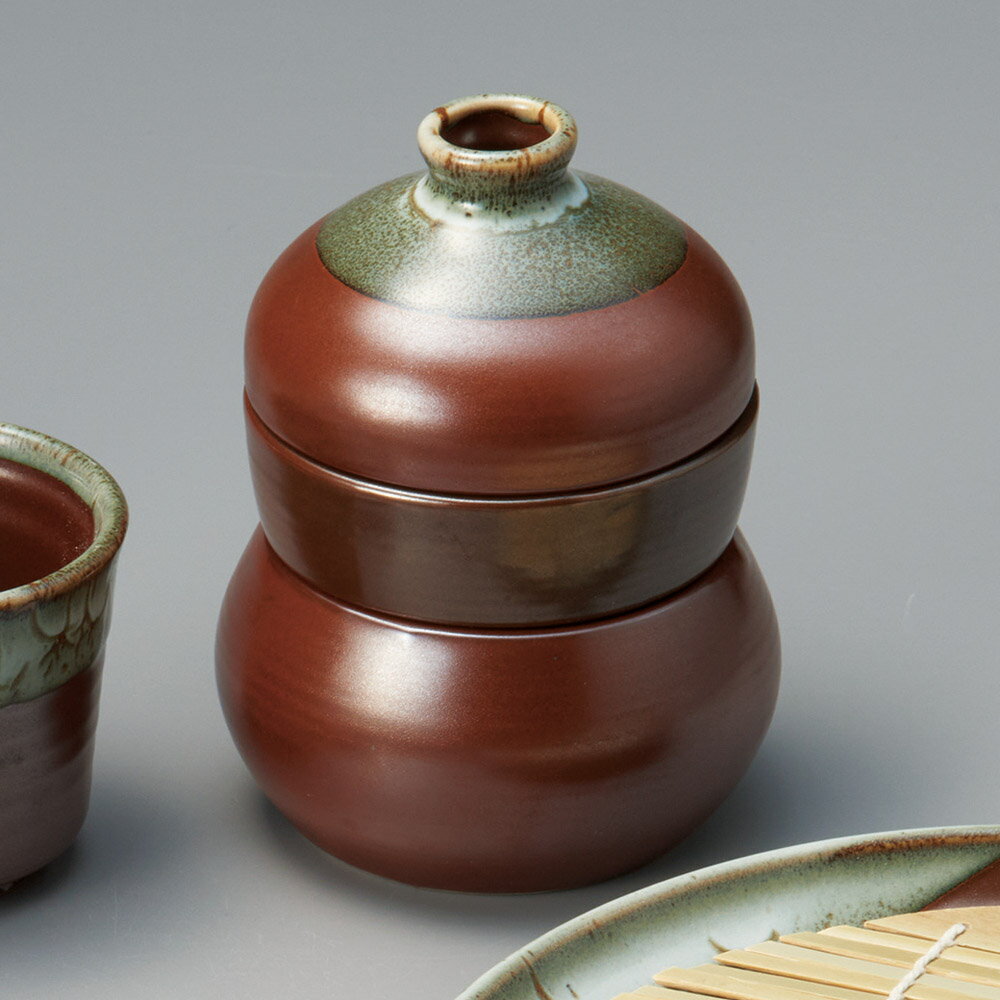 柿赤釉 三段 徳利蒸し 10.5x13.9cm 徳利140cc だし入300cc 　蒸し碗 薬味皿 つゆ入れが一つになった 徳..