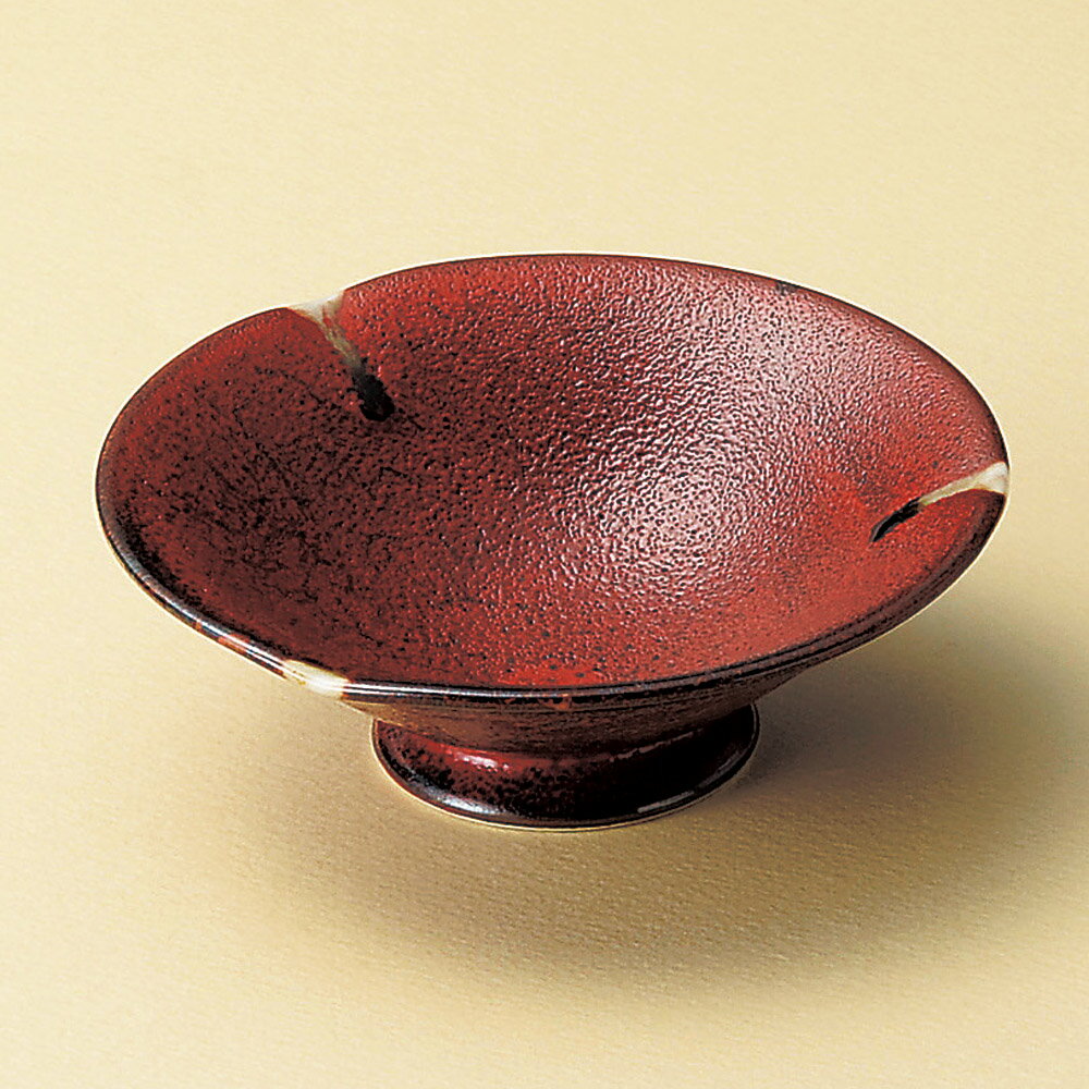 紅柚子釉 13cm 高台小鉢 13x7cm 日本製の逸品