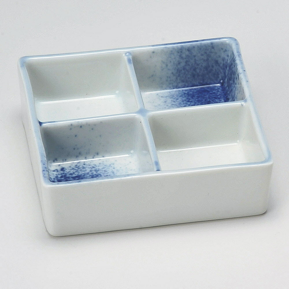 Mino Ware - 吹墨 11cm 正角 4仕切り鉢和え物 お浸し お惣菜 炊きもの 煮物 お漬物 おばんざいの盛り付けに日本製 仕切り付き皿