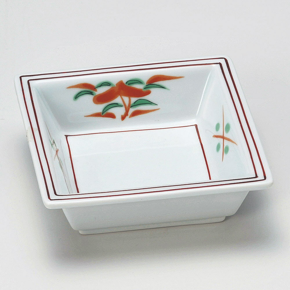 Mino Ware - 11.5cm 赤絵花 四角鉢和え物 お浸し お惣菜 炊きもの 煮物 お漬物 おばんざいの盛り付けに15cm以下の便利 丈夫な四角鉢