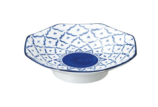 ブルーチェンライ 19.5cm 高台 八角皿 19.5x4.7cm 焼売 ぎょうざ チャーハン 飲茶 しゅうまい から揚げ エスニック料理の食器シリーズ　日本製