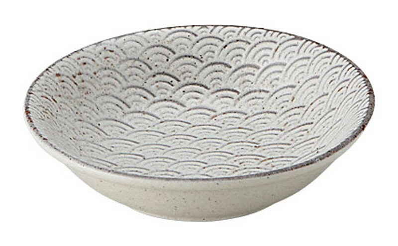 Mino Ware - 古代粉引 青海波 11cm 薬味皿 11.3x2.8x6.2cm 日本製 美濃焼