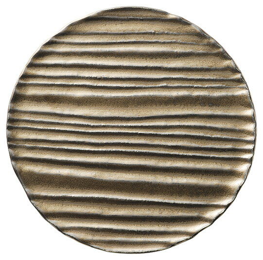 和流千段 金茶 25cm 揚げ物 丸皿 25x1.4cm 日本製 天ぷら とんかつ フライ フリッター 深い溝彫刻でお..