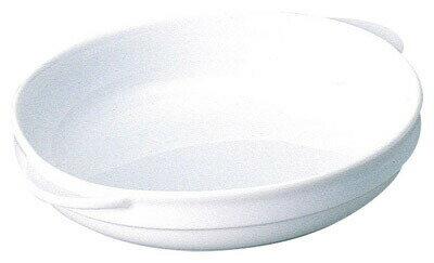 白スーパーレンジ 手付丸 18cmグラタン皿 大(強化セラミック)オーブン可 レンジ可 食洗機可丈夫な強化磁器製シンプルなデザイン 無駄のない使いやすい形日本製 業務用食器