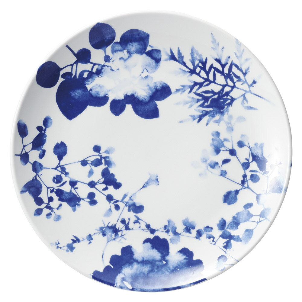 藍芙蓉 28cm 中華メタ皿 日本製 瑞々しい藍ブルーの草花画が美しい モダンな新中華食器シリーズ