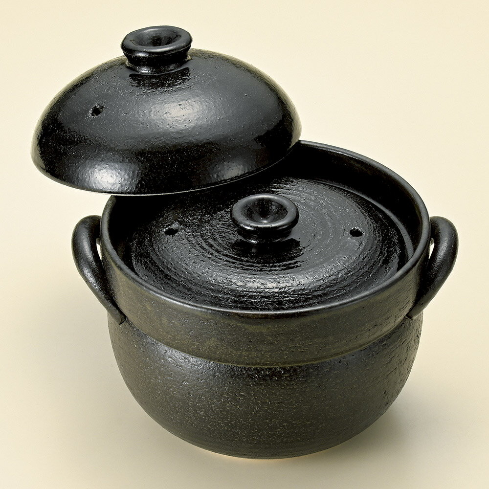 直火用 黒利休 2合 ふっくら ご飯土鍋 (中蓋付) 20.5x17.5x16.3cm 毎日炊ける 簡単 シンプル 手間なし..