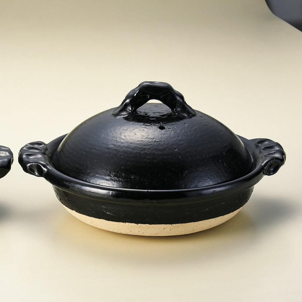 信楽焼 11号 黒釉 深型土鍋 39x33x19cm たっぷり 大人数用の大型鍋 直火用 特選鍋 日本製の逸品