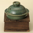 萬古焼 手造 織部 5号 深土鍋 (台付き)鍋16.5x12cm 500cc 木製釜台17.5x17.5x8cm日本製 一人用鍋 銘々鍋 ミニ鍋 ぞうすい 湯豆腐 一人チゲ