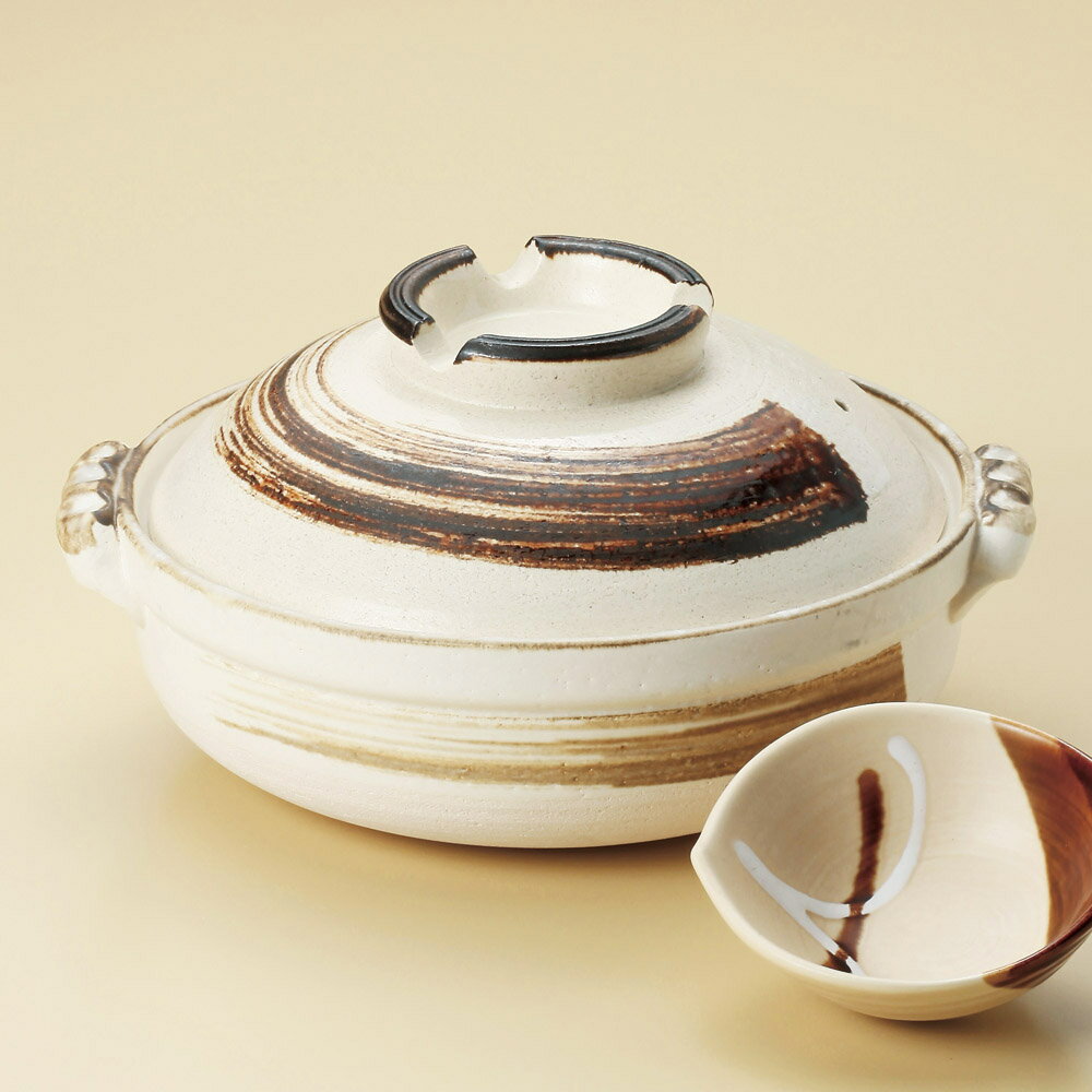 萬古焼 むさし刷毛目 6号 土鍋　21.3x19x11.3cm 800cc　小鍋 銘々鍋 一人用土鍋　日本製のサムネイル