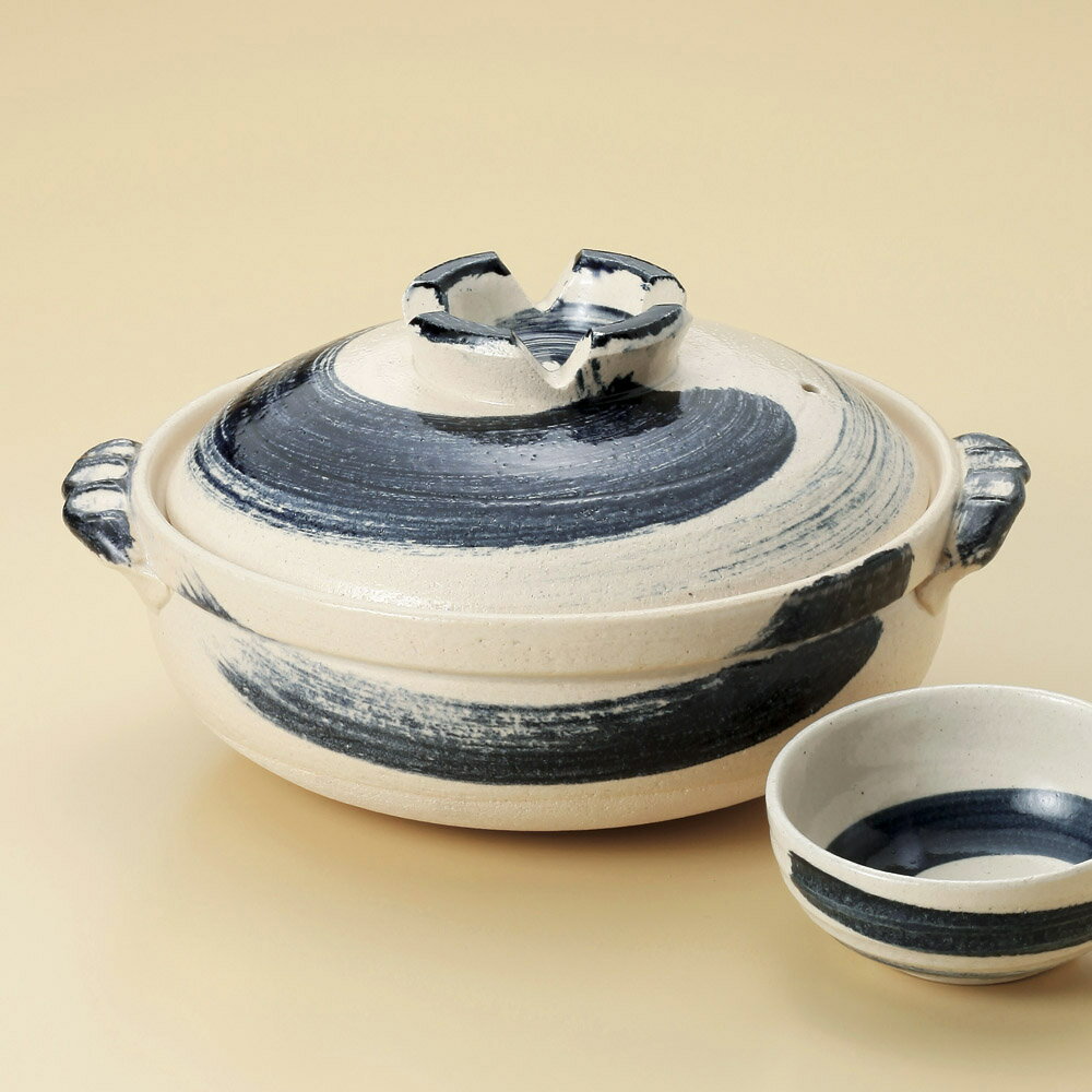 呉須刷毛目 6号 ひとり土鍋22x18.5x10.5cm 約800cc　一人用土鍋 銘々鍋 日本製 萬古焼のサムネイル