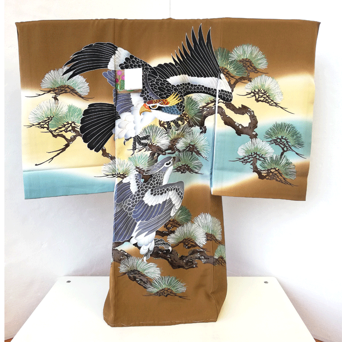 305 お祝着 初着 産着 一ツ身 のしめ 熨斗目 男の子 鷹の刺繍 松 【送料無料※】