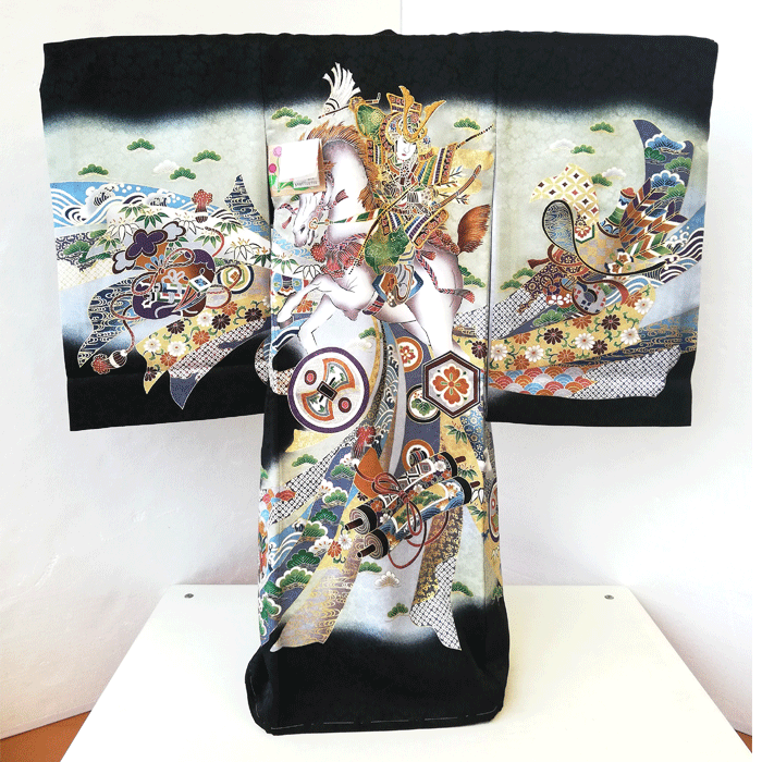 308 お祝着 初着 産着 一ツ身 のしめ 熨斗目 男の子 桜の地紋 馬乗武者 【送料無料※】